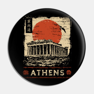 Athens Parthenon at Sunset Retro Japanese Art Style Pin