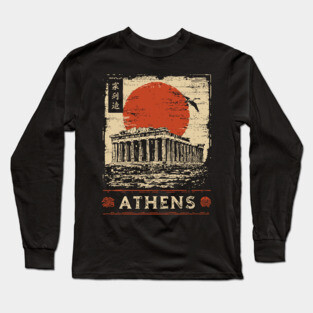 Athens Parthenon at Sunset Retro Japanese Art Style Long Sleeve T-Shirt