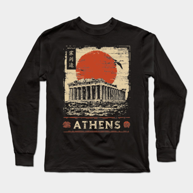 Athens Parthenon at Sunset Retro Japanese Art Style Long Sleeve T-Shirt by TuncGK