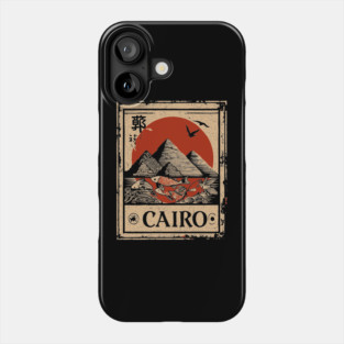 Cairo Pyramids with Red Sun – Vintage Japanese Style Print Phone Case