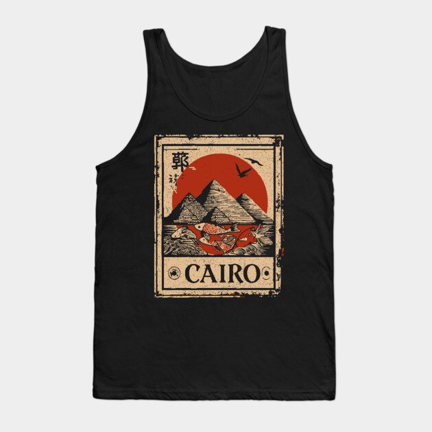 Cairo Pyramids with Red Sun – Vintage Japanese Style Print Tank Top by TuncGK