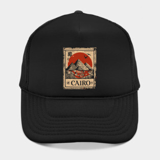 Cairo Pyramids with Red Sun – Vintage Japanese Style Print Hat
