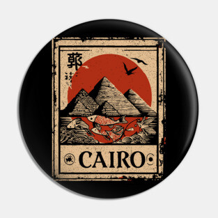 Cairo Pyramids with Red Sun – Vintage Japanese Style Print Pin