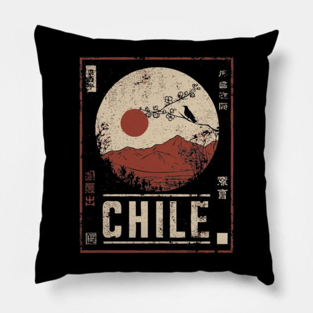 Chile Landscape Japanese Travel Poster Pillow by TuncGK