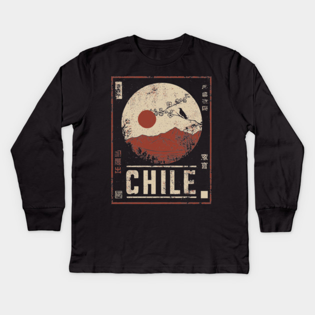 Chile Landscape Japanese Travel Poster Kids Long Sleeve T-Shirt by TuncGK
