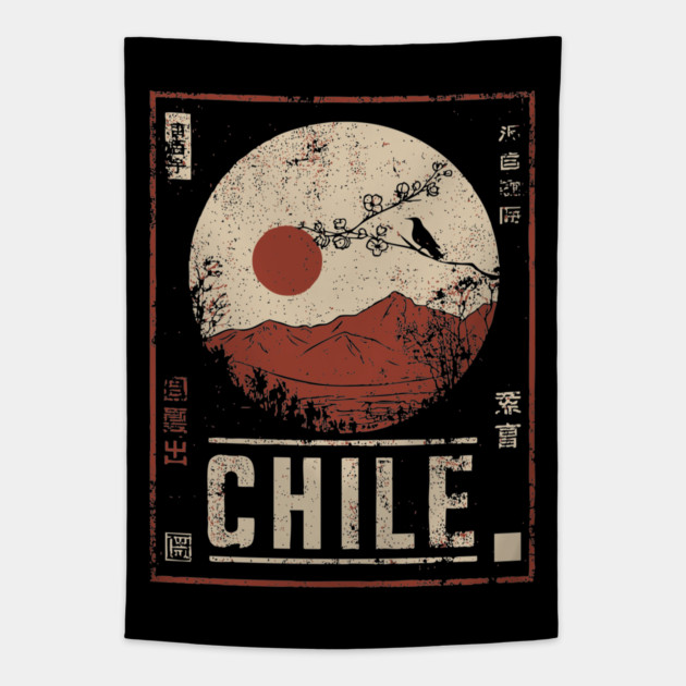 Chile Landscape Japanese Travel Poster Tapestry by TuncGK