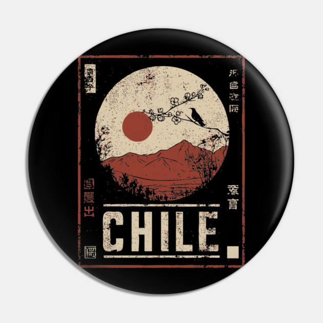 Chile Landscape Japanese Travel Poster Pin by TuncGK