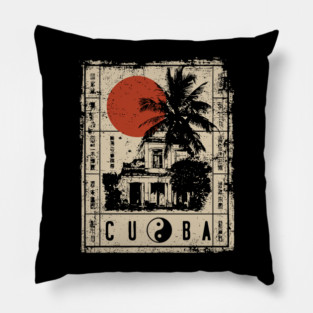 Havana Old Architecture Red Sun Travel Poster Pillow