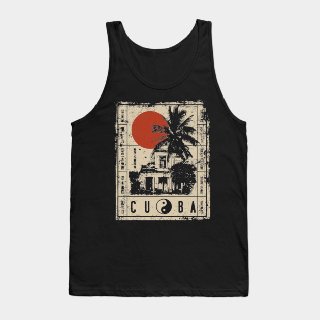 Havana Old Architecture Red Sun Travel Poster Tank Top by TuncGK