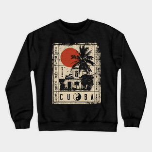 Havana Old Architecture Red Sun Travel Poster Crewneck Sweatshirt