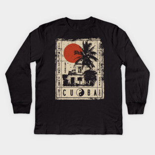 Havana Old Architecture Red Sun Travel Poster Kids Long Sleeve T-Shirt