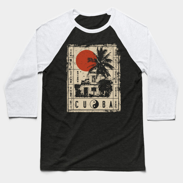 Havana Old Architecture Red Sun Travel Poster Baseball T-Shirt by TuncGK
