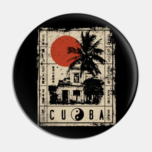 Havana Old Architecture Red Sun Travel Poster Pin