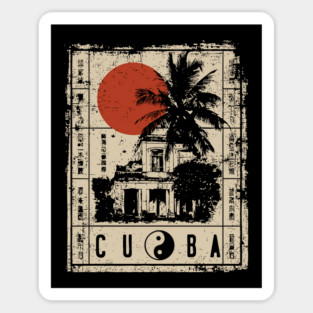 Havana Old Architecture Red Sun Travel Poster Sticker