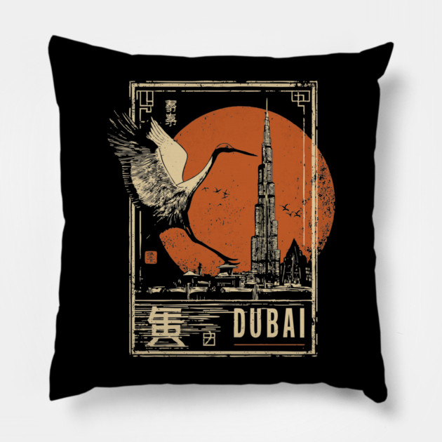 Dubai Skyline Sunset in Japanese Minimalist Style Pillow by TuncGK
