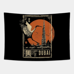 Dubai Skyline Sunset in Japanese Minimalist Style Tapestry