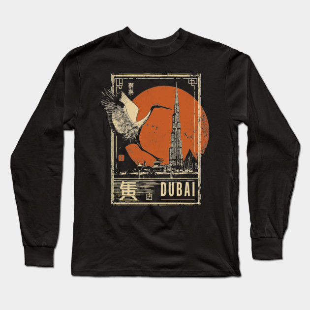 Dubai Skyline Sunset in Japanese Minimalist Style Long Sleeve T-Shirt by TuncGK