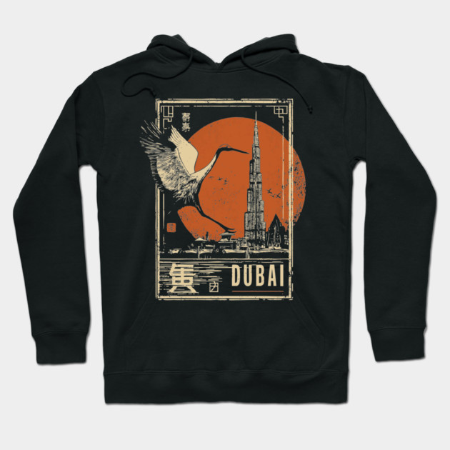 Dubai Skyline Sunset in Japanese Minimalist Style Hoodie by TuncGK