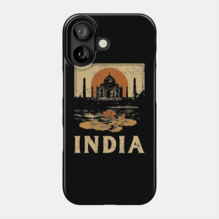India Taj Mahal Red Sun Retro Art Print Phone Case