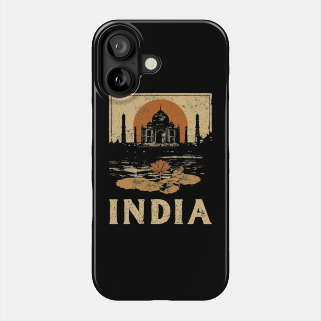 India Taj Mahal Red Sun Retro Art Print Phone Case by TuncGK