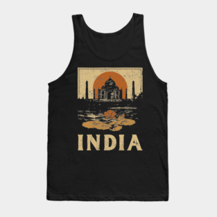 India Taj Mahal Red Sun Retro Art Print Tank Top