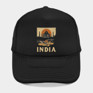India Taj Mahal Red Sun Retro Art Print Hat