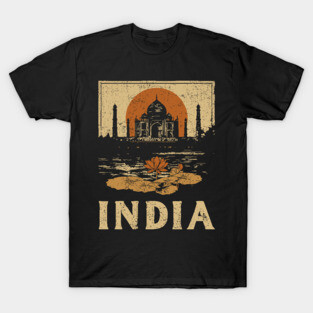 India Taj Mahal Red Sun Retro Art Print T-Shirt