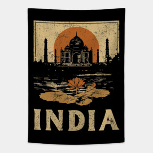 India Taj Mahal Red Sun Retro Art Print Tapestry