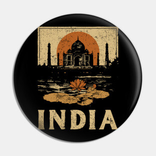 India Taj Mahal Red Sun Retro Art Print Pin