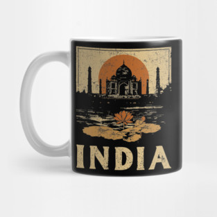India Taj Mahal Red Sun Retro Art Print Mug