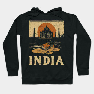 India Taj Mahal Red Sun Retro Art Print Hoodie