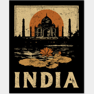 India Taj Mahal Red Sun Retro Art Print Posters and Art