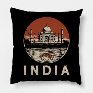 India Taj Mahal and Lotus Flower - Rebirth Pillow
