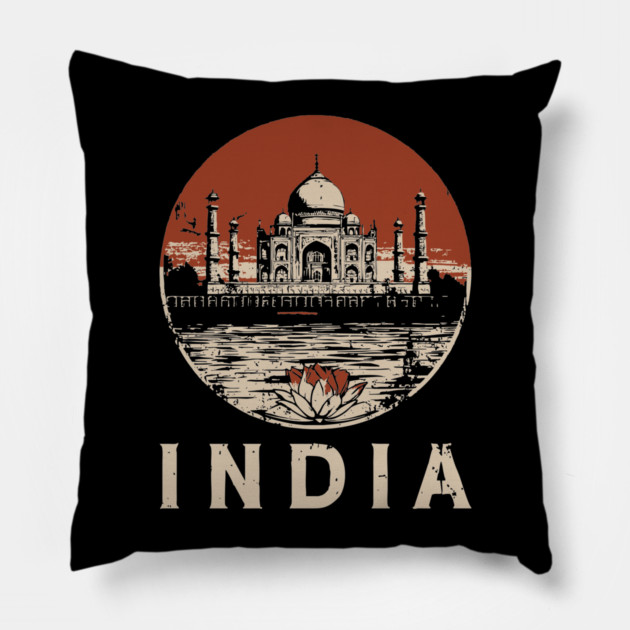 India Taj Mahal and Lotus Flower - Rebirth Pillow by TuncGK