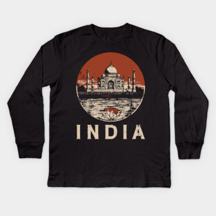 India Taj Mahal and Lotus Flower - Rebirth Kids Long Sleeve T-Shirt