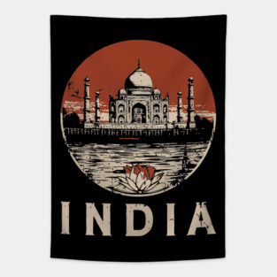 India Taj Mahal and Lotus Flower - Rebirth Tapestry