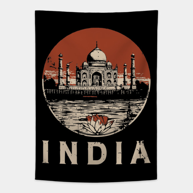 India Taj Mahal and Lotus Flower - Rebirth Tapestry by TuncGK