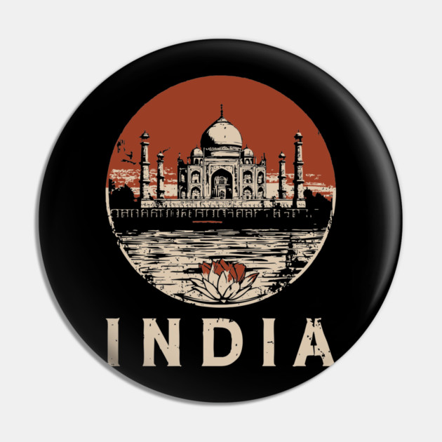 India Taj Mahal and Lotus Flower - Rebirth Pin by TuncGK
