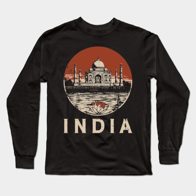India Taj Mahal and Lotus Flower - Rebirth Long Sleeve T-Shirt by TuncGK