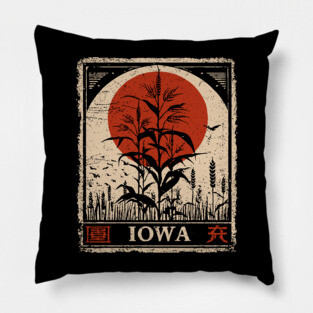 Iowa Cornfield Retro Poster in Japanese Minimalist Style Pillow
