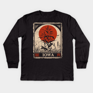 Iowa Cornfield Retro Poster in Japanese Minimalist Style Kids Long Sleeve T-Shirt