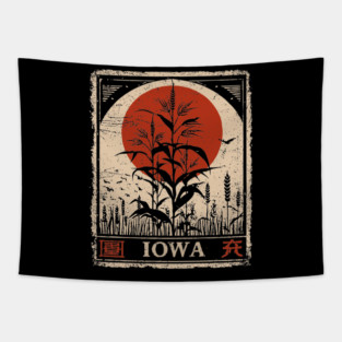 Iowa Cornfield Retro Poster in Japanese Minimalist Style Tapestry