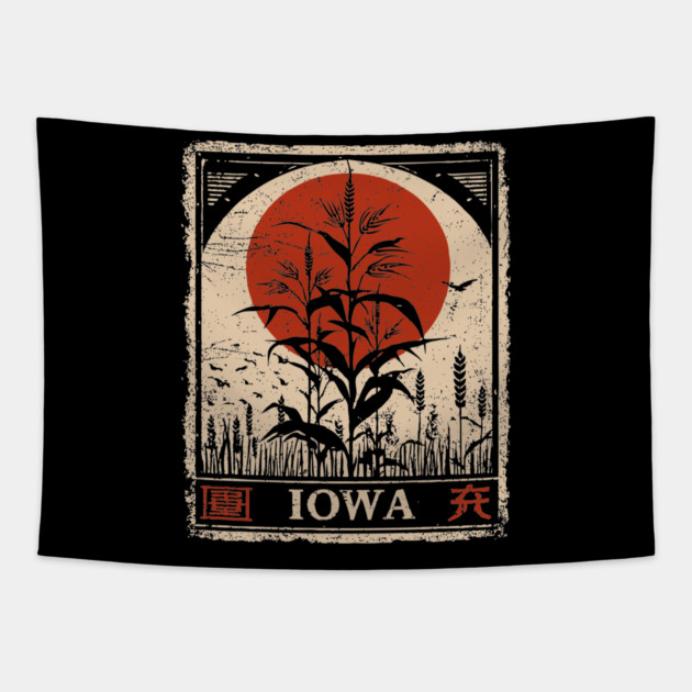 Iowa Cornfield Retro Poster in Japanese Minimalist Style Tapestry by TuncGK