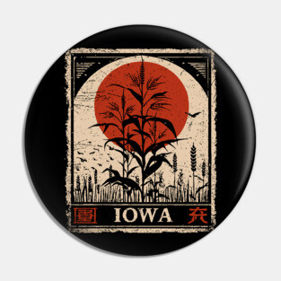 Iowa Cornfield Retro Poster in Japanese Minimalist Style Pin