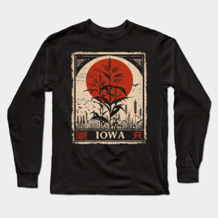 Iowa Cornfield Retro Poster in Japanese Minimalist Style Long Sleeve T-Shirt