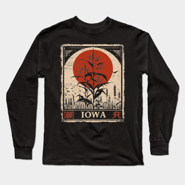 Iowa Cornfield Retro Poster in Japanese Minimalist Style Long Sleeve T-Shirt by TuncGK