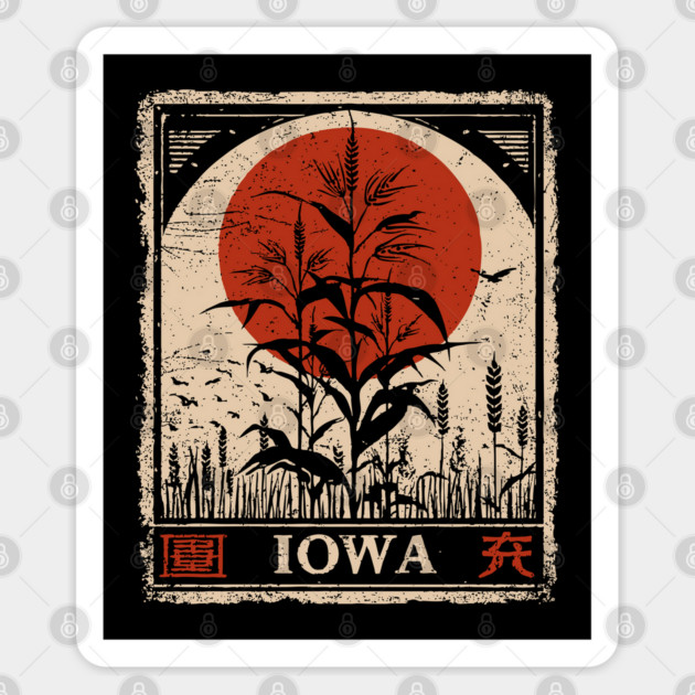Iowa Cornfield Retro Poster in Japanese Minimalist Style Sticker by TuncGK