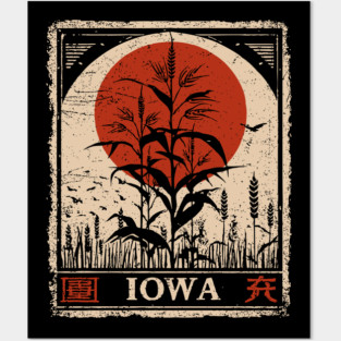 Iowa Cornfield Retro Poster in Japanese Minimalist Style Posters and Art