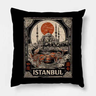 Istanbul Hagia Sophia in Retro Japanese Poster Style Pillow