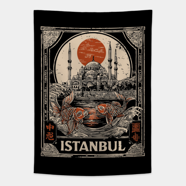 Istanbul Hagia Sophia in Retro Japanese Poster Style Tapestry by TuncGK